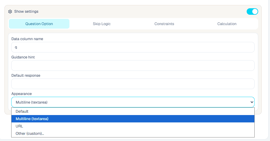 Multiline text area appearance setup