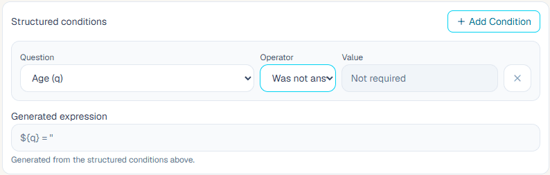Was not answered skip logic setup for the Age question