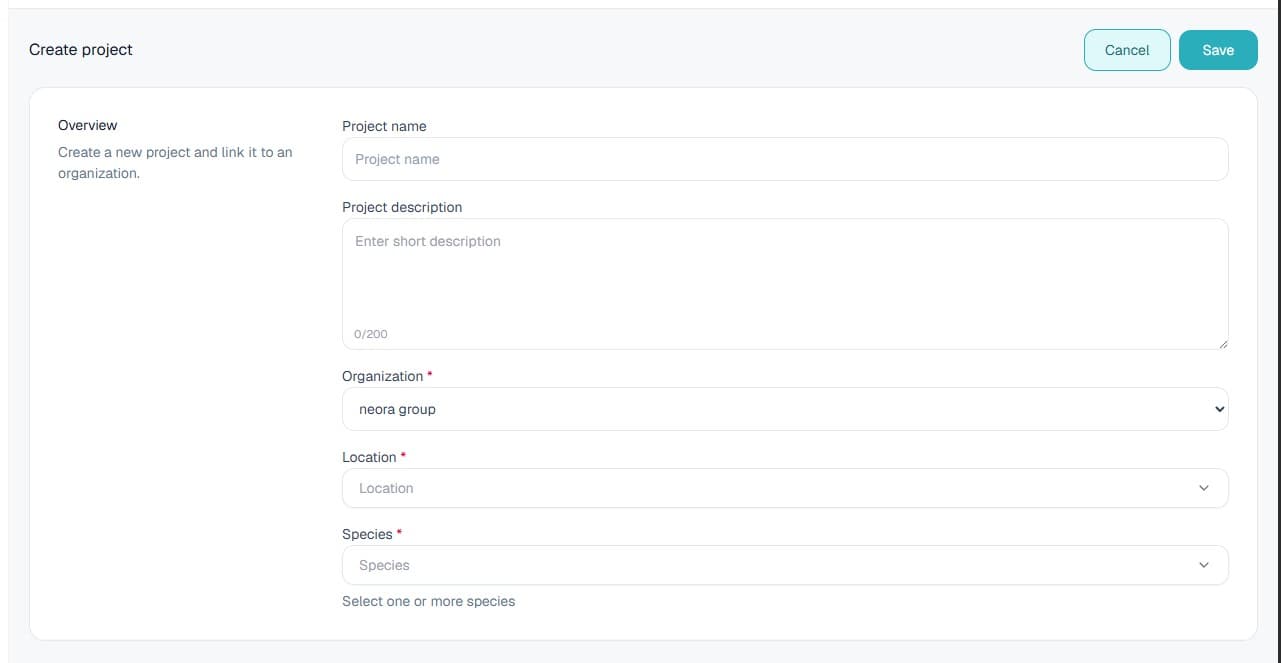 Create project form