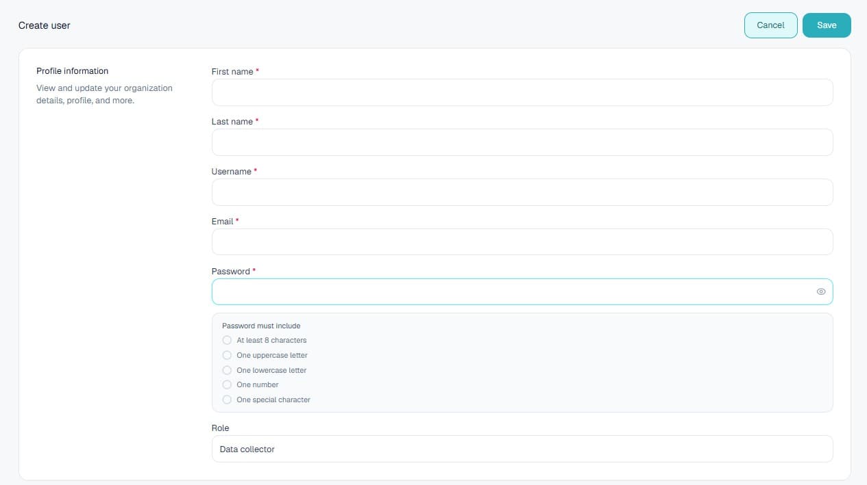 Create user form