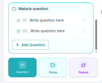 Group and repeat questions submenu in the ComMicPlan form builder