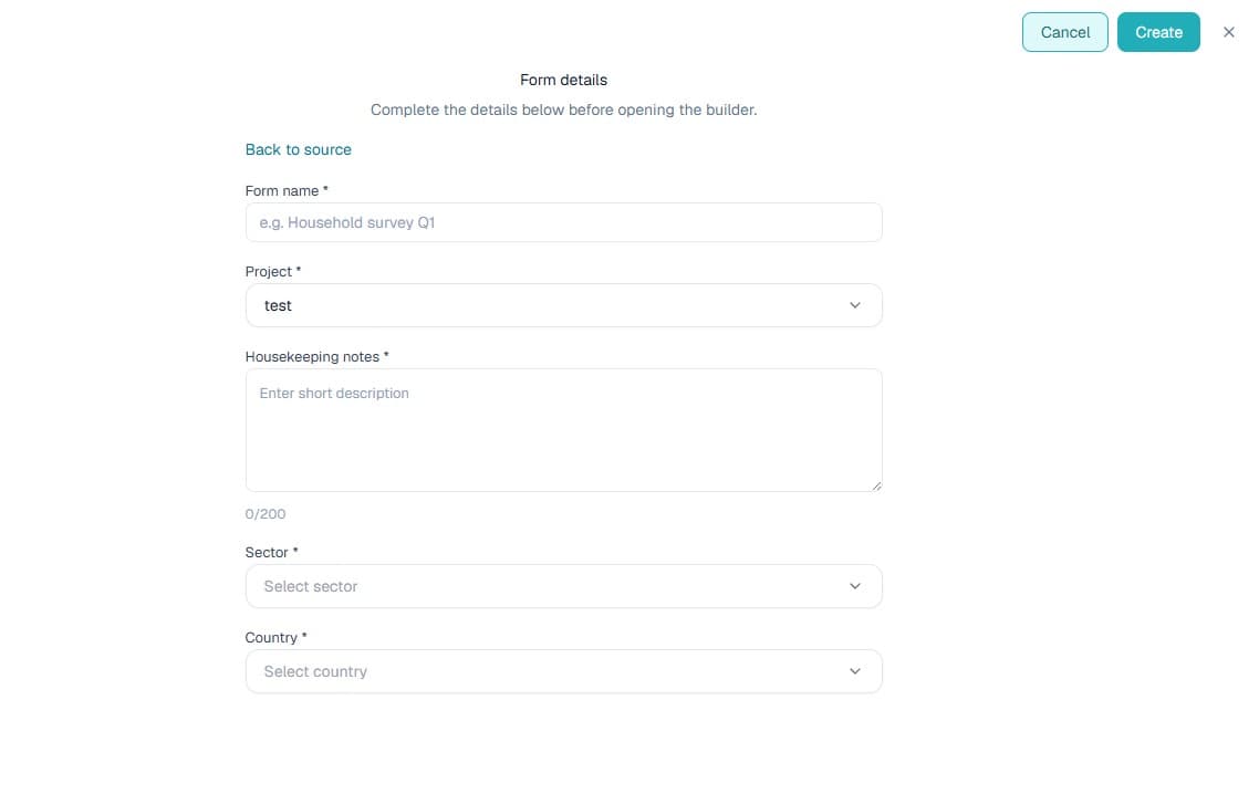 Build from scratch form details screen